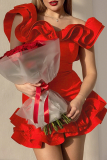 Sexy Solid Color Flounce Off Shoulder Dresses