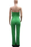 Sexy Solid Color Fringed Trim Strapless Regular Jumpsuits