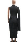 Elegant Solid Color Fluffy Turtleneck Long Dresses