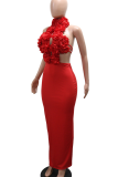 Sexy Solid Color Backless Flower Shape Turtleneck Long Dresses