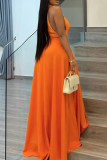 Elegant Solid Color Ruched O Neck Long Dresses
