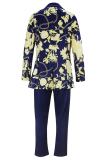 Casual Print Turn-back Collar Long Sleeve Two Pieces