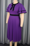 Elegant Solid Color Pleated O Neck Long Dresses