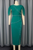 Elegant Solid Color Slit Beading O Neck Long Dresses