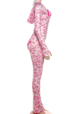 Casual Leopard Print Zipper Hooded Long Sleeve Two Pieces