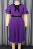 Elegant Solid Color Pleated O Neck Long Dresses