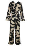 Casual Print Patchwork V Neck Loose Jumpsuits