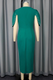 Elegant Solid Color Slit Beading O Neck Long Dresses