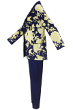 Casual Print Turn-back Collar Long Sleeve Two Pieces
