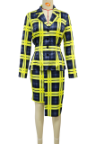 Elegant Plaid Buckle Turndown Collar Long Sleeve Two Pieces