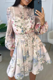 Casual Print Buckle With Belt O Neck Printed Dresses