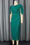 Elegant Solid Color Slit Beading O Neck Long Dresses