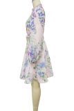 Casual Print Buckle With Belt O Neck Printed Dresses