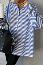 Casual Stripe Buckle Shirt Collar Plus Size Tops