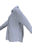 Casual Stripe Buckle Shirt Collar Plus Size Tops