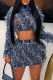 Street Tassel Patchwork Weave O Neck Long Sleeve Two Pieces