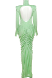 Elegant Solid Color Backless Ruched Turtleneck Long Dresses