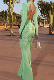 Elegant Solid Color Backless Ruched Turtleneck Long Dresses