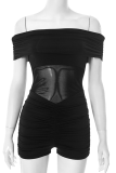 Sexy Solid Color See-Through Off Shoulder Skinny Rompers