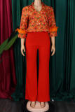 Casual Print Buckle Feathers Shirt Collar Long Sleeve Two Pieces