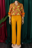 Casual Print Buckle Feathers Shirt Collar Long Sleeve Two Pieces