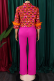 Casual Print Buckle Feathers Shirt Collar Long Sleeve Two Pieces