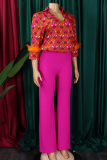 Casual Print Buckle Feathers Shirt Collar Long Sleeve Two Pieces