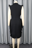 Elegant Solid Color Stringy Selvedge O Neck Wrapped Skirt Dresses