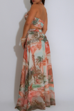 Sexy Print Ruched Strapless Sleeveless Two Pieces