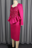 Elegant Solid Color Sequins Flounce Asymmetrical Collar Wrapped Skirt Dresses