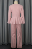 Elegant Solid Color Beading Flounce V Neck Regular Jumpsuits
