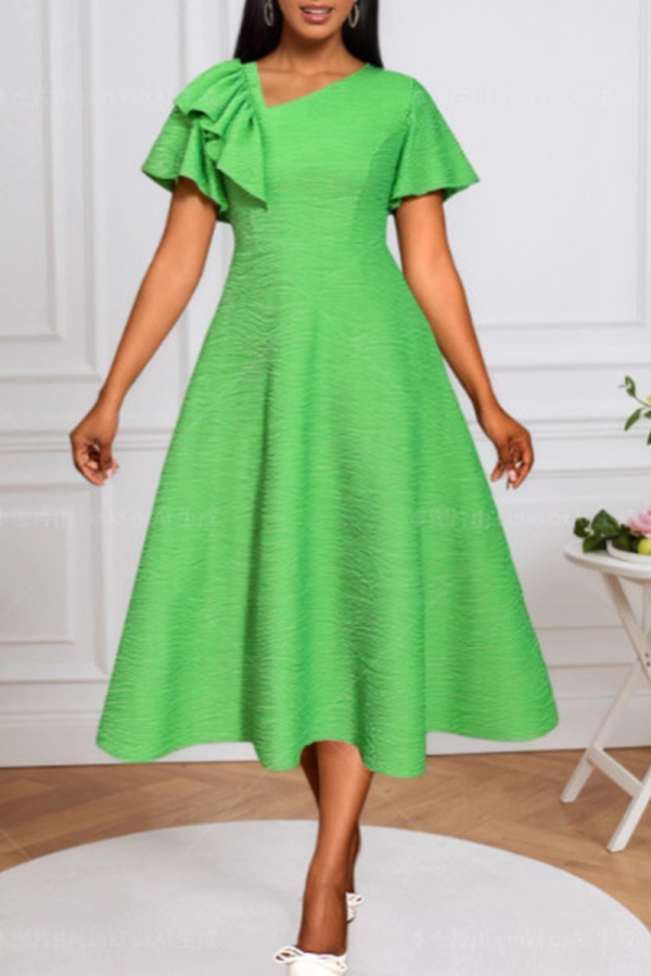 Casual Solid Color Flounce Asymmetrical Collar A Line Dresses