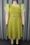 Elegant Solid Color Mesh O Neck Dresses