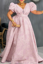 Celebrities Solid Color With Belt V Neck Long Plus Size Dresses