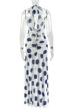 Sexy Polka Dot High Slit O Neck Long Dresses