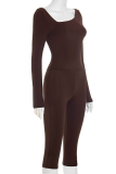 Casual Solid Color Patchwork Asymmetrical Collar Long Sleeve Two Pieces