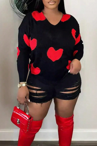 Casual Heart Shaped Contrast V Neck Tops