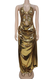 Sexy Solid Color Backless Halter Long Dresses