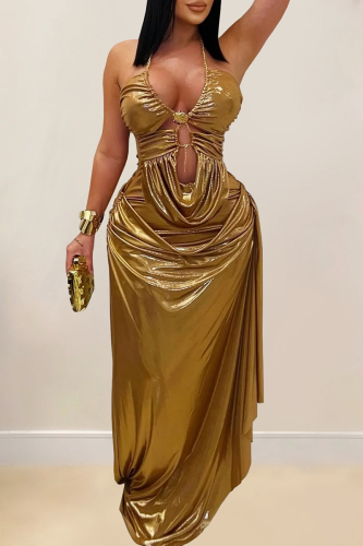 Sexy Solid Color Backless Halter Long Dresses