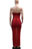 Sexy Solid Color See-Through Strapless Long Dresses