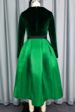 Elegant Solid Color With Belt V Neck Long Sleeve Two Pieces