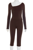 Casual Solid Color Patchwork Asymmetrical Collar Long Sleeve Two Pieces