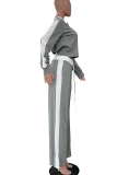 Casual Zipper Contrast O Neck Long Sleeve Two Pieces