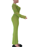Casual Solid Color Hollow Out O Neck Long Sleeve Three Pieces