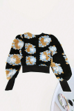 Casual Buckle Flower Shape O Neck Outerwear