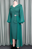 Elegant Solid Color Mesh V Neck Long Dresses