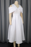 Elegant Solid Color Patchwork V Neck Evening Dresses