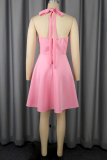 Elegant Solid Color Flower Shape Halter A Line Dresses