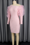 Elegant Solid Color Flounce Oblique Collar Wrapped Skirt Dresses