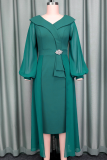 Elegant Solid Color Mesh V Neck Long Dresses